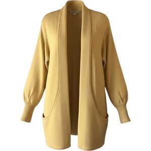 Vintage Butter Yellow Oversized Open‎ Cardigan Sweater Relaxed Fit Pockets S